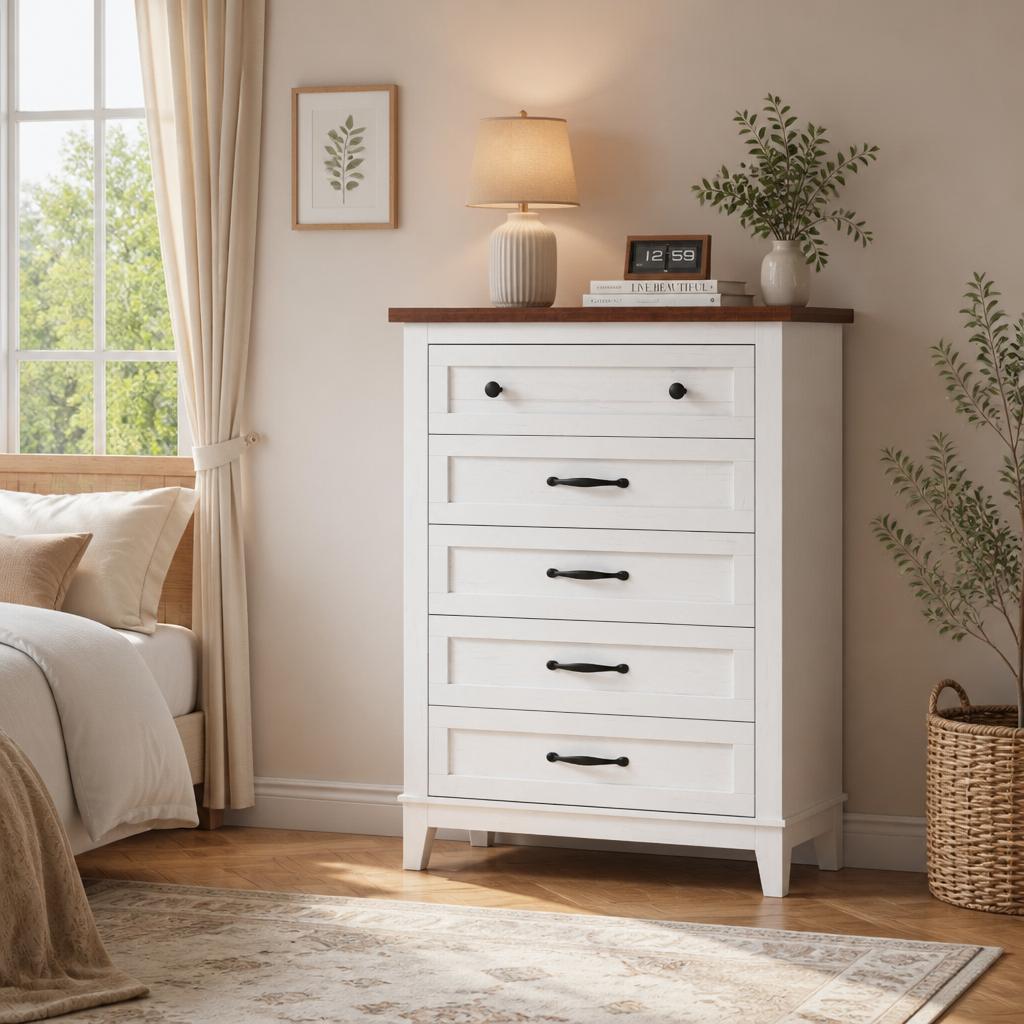 Bedroom Furniture - ตู้เสื้อผ้าแบบตั้งพื้นสูง 5 ลิ้นชัก สำหรับห้องนอน ขนาด 41.3
