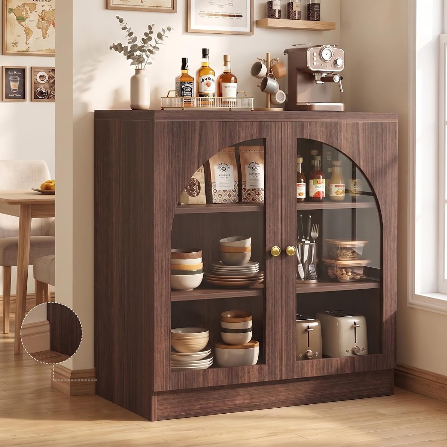 Storage - ตู้บุฟเฟต์ขนาด 31.5 นิ้ว สำหรับห้องรับประทานอาหาร ท็อปกระจกนิรภัย สีดำ