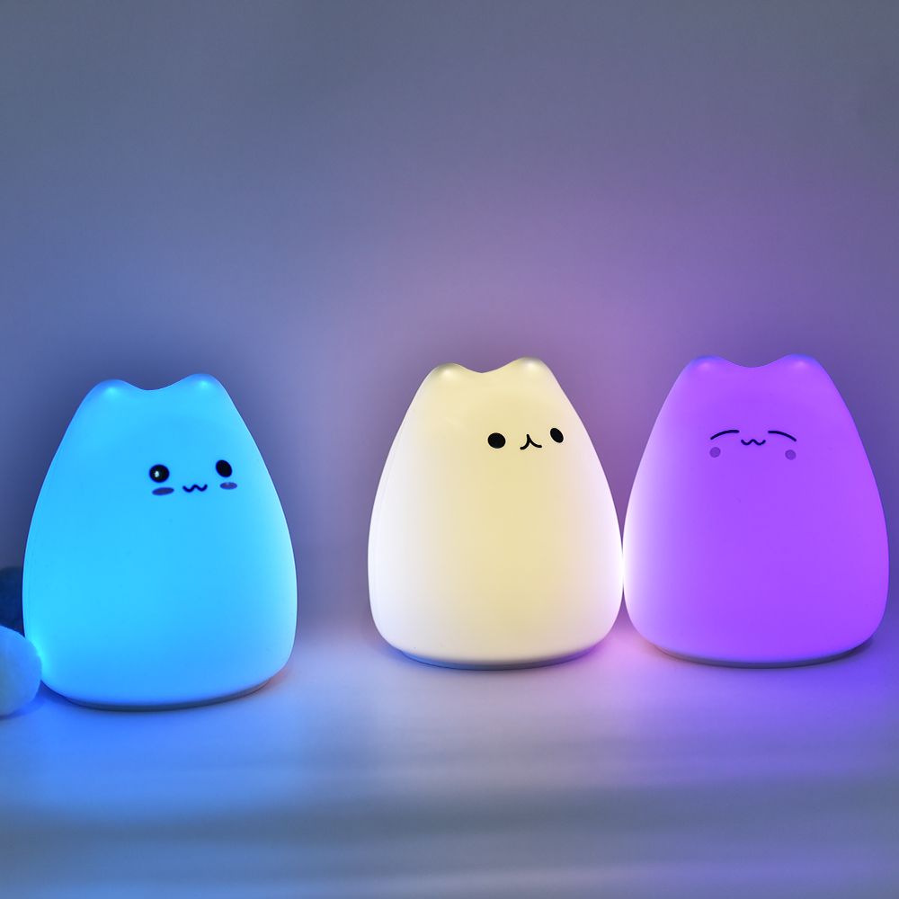 Floating Nightstand With Led Light - ไฟ LED กลางคืนสำหรับเด็กทารกเด็กซิลิโคนอ่อนนุ่มเซ็นเซอร์สัมผัส 7 สีการ์ตูนแมวโคมไฟนอนตกแต่งห้องนอนบ้าน