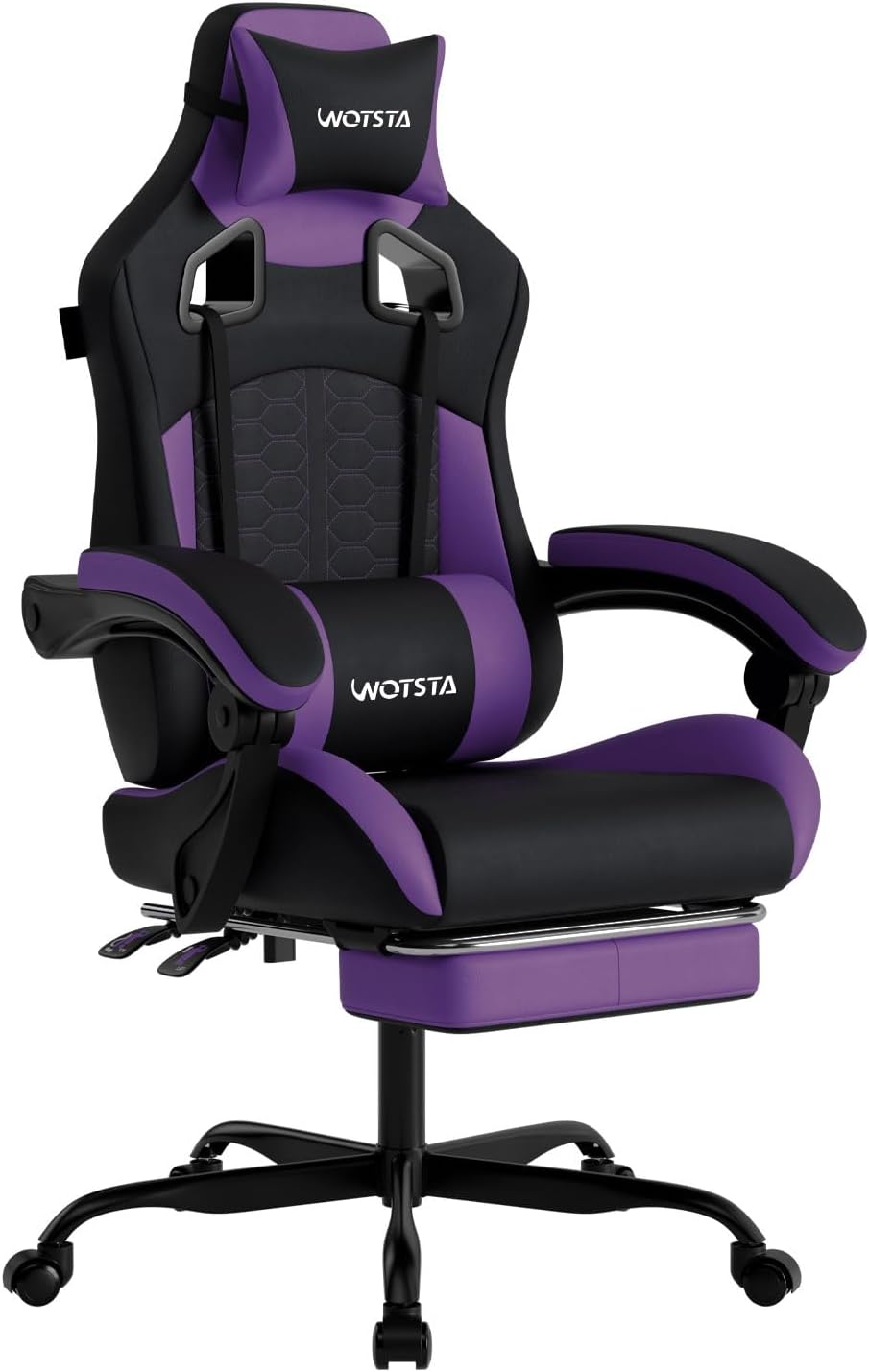 Sofas - เก้าอี้เกมมิ่งพร้อมฟังก์ชันนวด, เก้าอี้เกมมิ่งสำหรับพีซีที่ออกแบบตามหลักสรีรศาสตร์ พร้อมที่พักเท้า, ที่รองศีรษะและส่วนหลังที่นุ่มสบาย, เก้าอี้เกมมิ่งพนักพิงสูง หุ้มด้วยหนังพีวีซี,