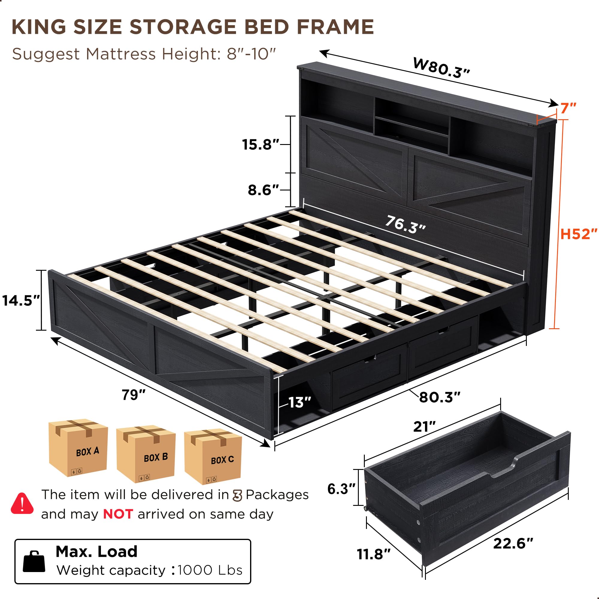 โครงเตียงขนาดคิงไซส์สไตล์ฟาร์ม - King Size Bed Frame With Storage Drawers บทวิจารณ์และราคา