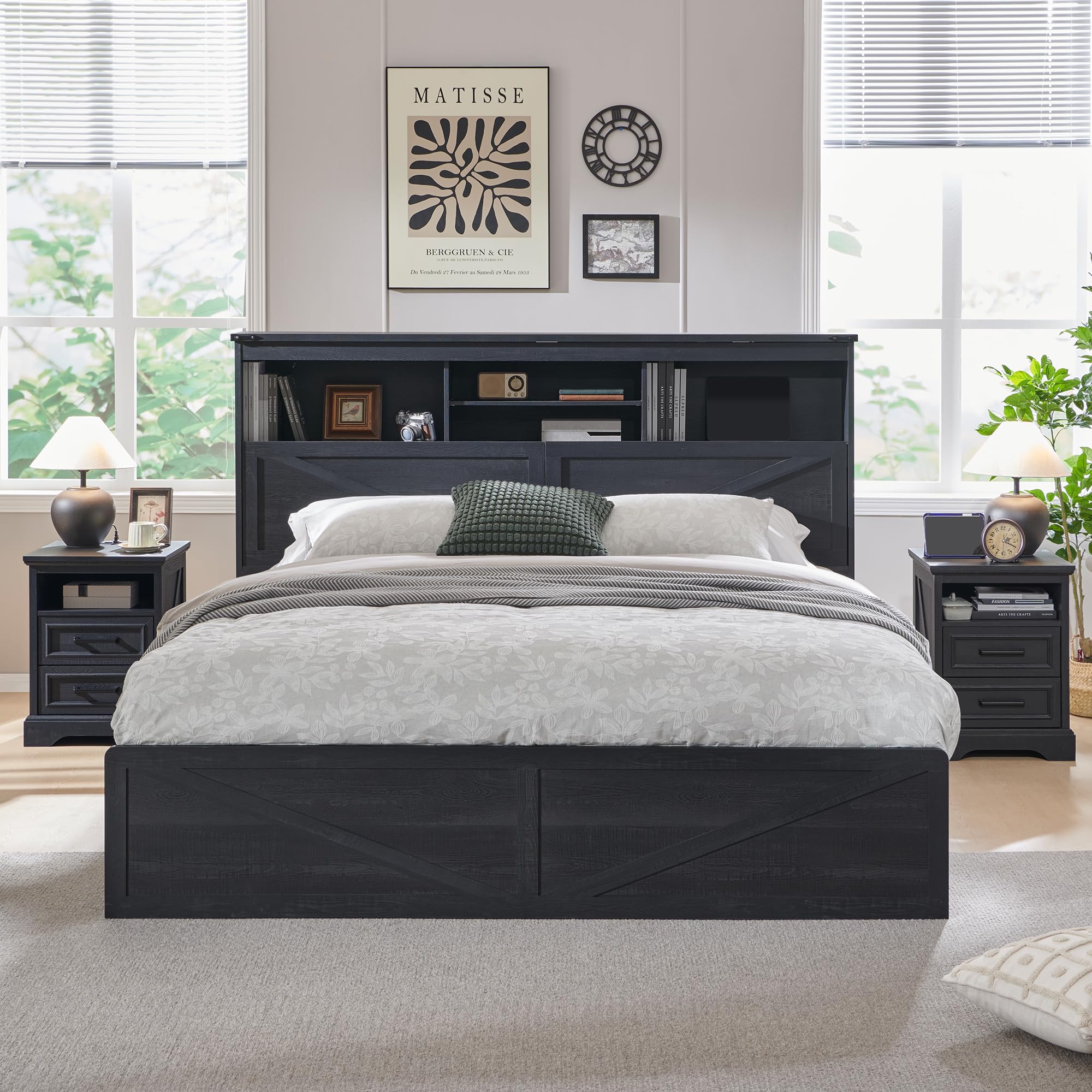 โครงเตียงขนาดคิงไซส์สไตล์ฟาร์ม - King Size Bed Frame With Storage Drawers บทวิจารณ์และราคา