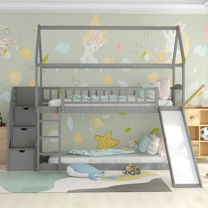 เตียงสองชั้นสำหรับเด็ก ทำจากไม - Bunk Bed With Stairs And Slide บทวิจารณ์และราคา