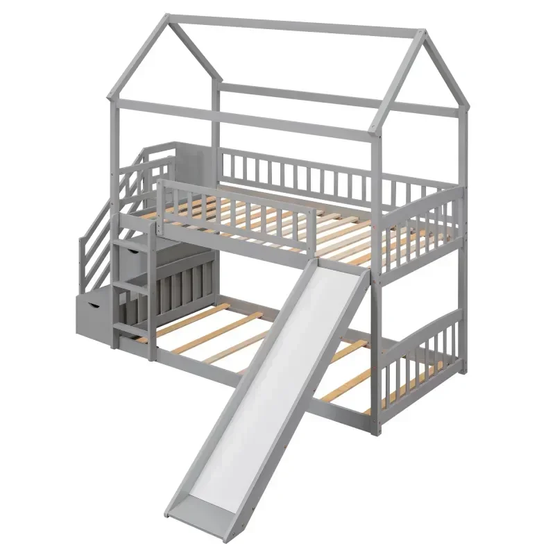 เตียงสองชั้นสำหรับเด็ก ทำจากไม - Bunk Bed With Stairs And Slide บทวิจารณ์และราคา