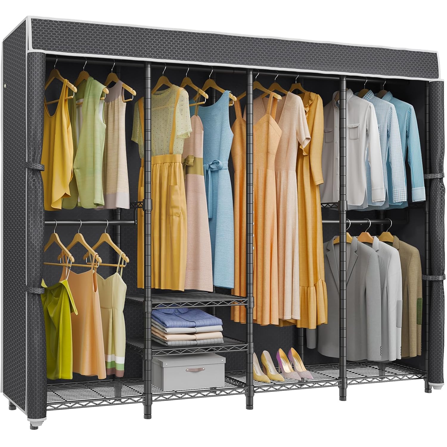 ราวแขวนเสื้อผ้าแบบมีผ้าคลุม ขน - Wardrobe Closet Portable Fabric Cover บทวิจารณ์และราคา