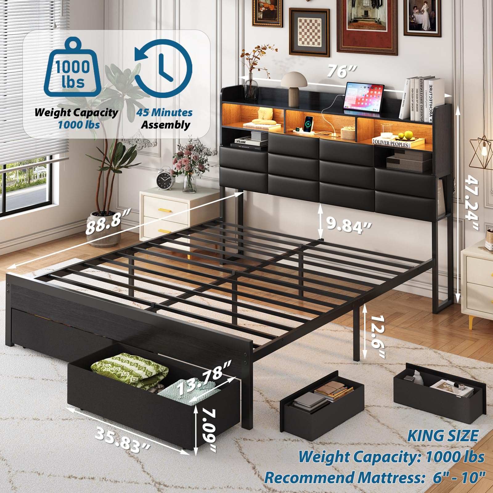 โครงเตียงขนาดคิงไซส์ พร้อมลิ้น - King Size Bed Frame With Storage Drawers บทวิจารณ์และราคา