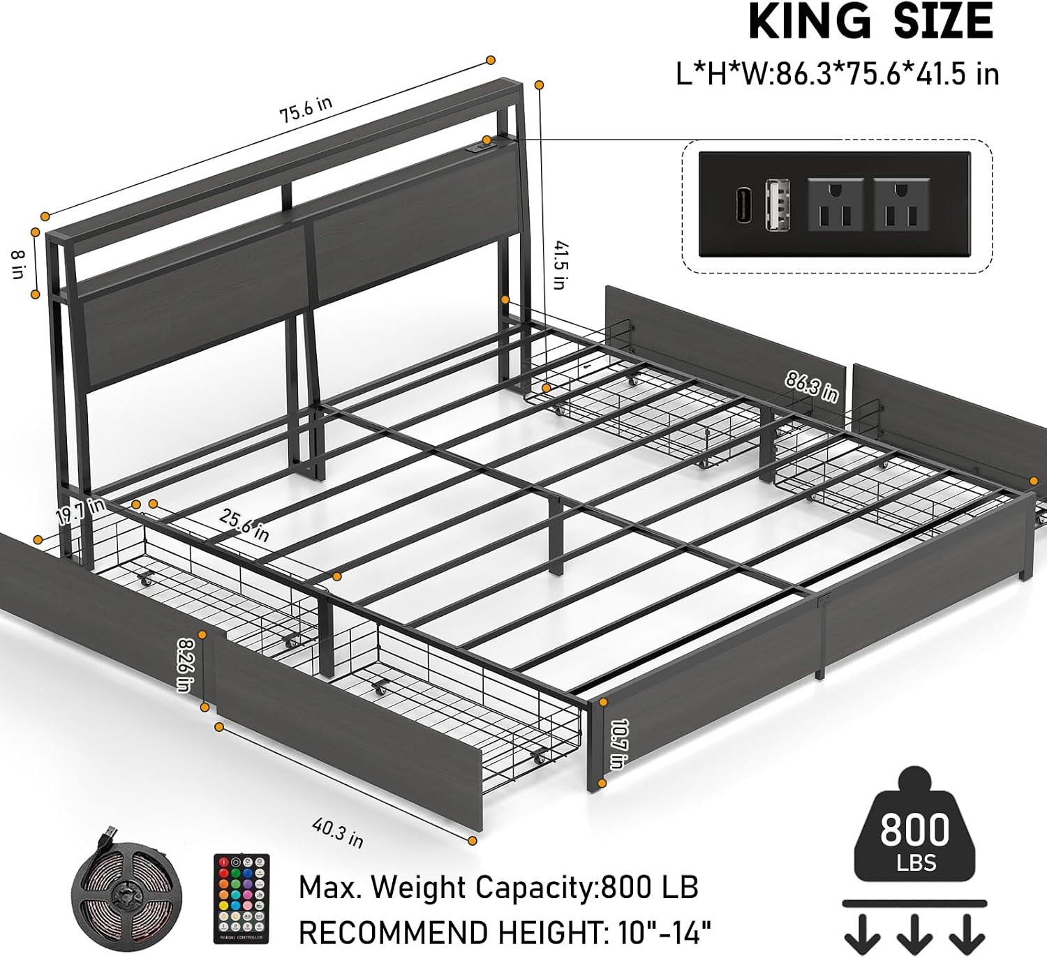 โครงเตียงขนาดคิงไซส์พร้อมหัวเต - King Size Bed Frame With Storage Drawers บทวิจารณ์และราคา