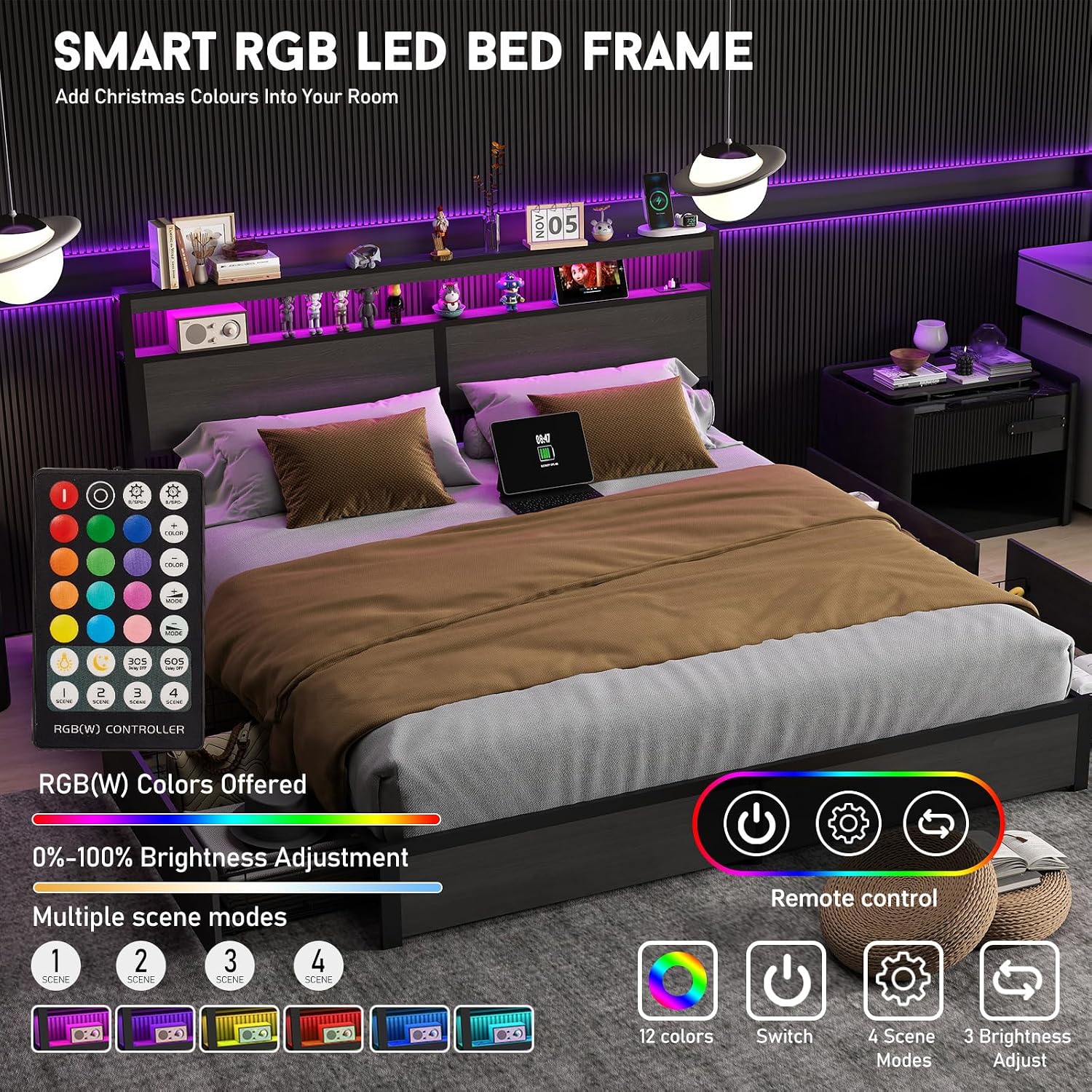 โครงเตียงขนาดคิงไซส์พร้อมหัวเต - King Size Bed Frame With Storage Drawers บทวิจารณ์และราคา