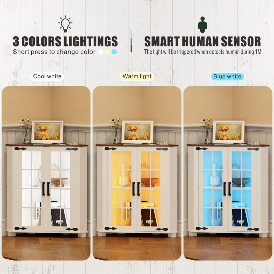ตู้สไตล์ฟาร์มเฮาส์พร้อมไฟ LED, - Storage บทวิจารณ์และราคา