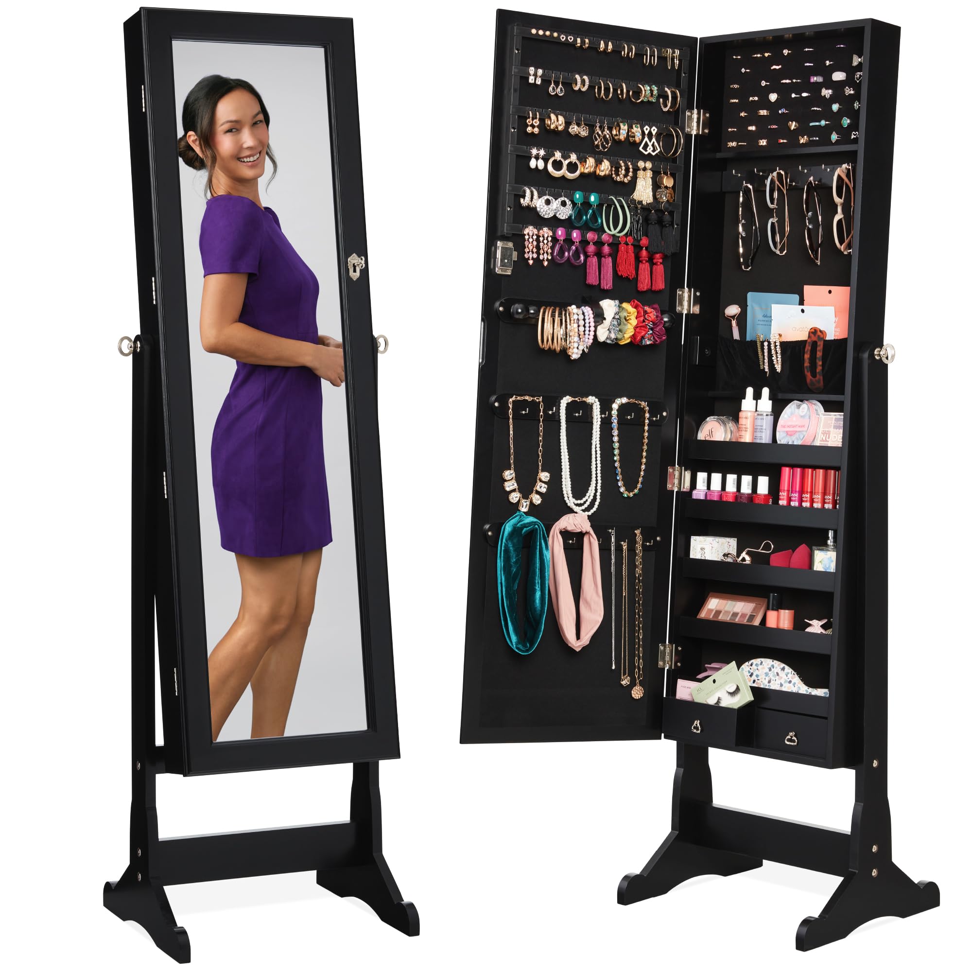 ตู้เก็บเครื่องประดับแบบตั้งพื้ - Full Length Mirror Jewelry Armoire บทวิจารณ์และราคา