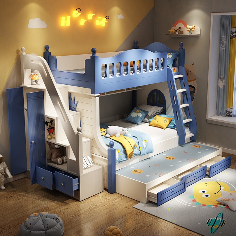 เตียงเด็กแบบสองชั้น เตียงสูงต่ - Bunk Bed With Stairs And Slide บทวิจารณ์และราคา