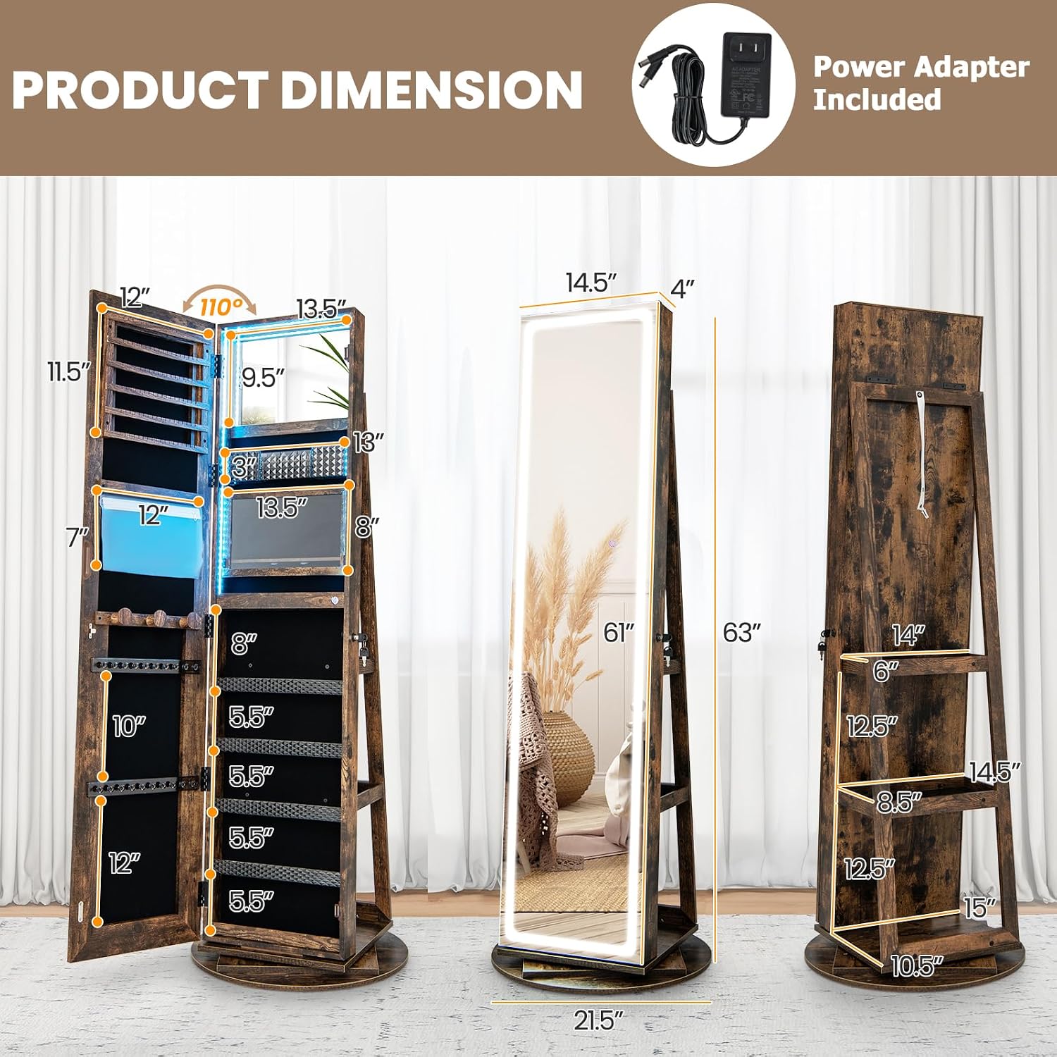 ตู้โชว์เครื่องประดับพร้อมกระจก - Full Length Mirror Jewelry Armoire บทวิจารณ์และราคา