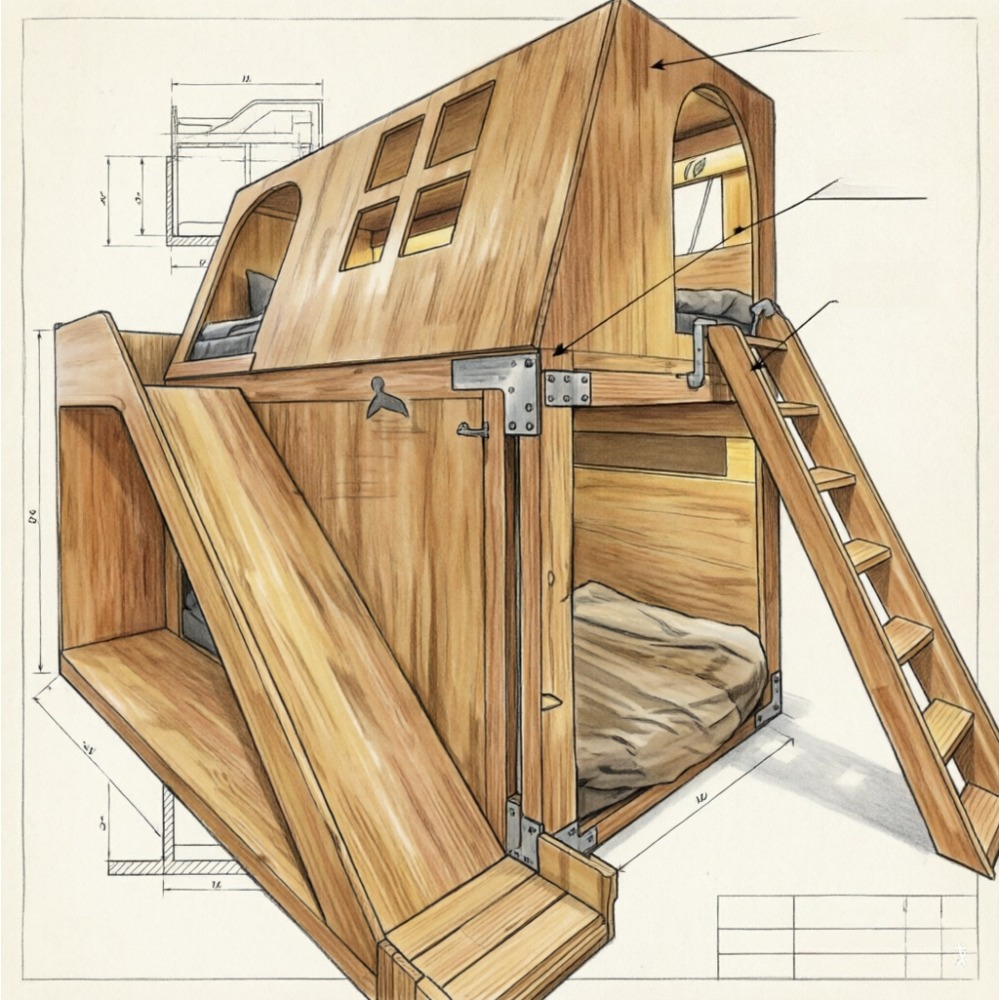 เตียงสองชั้นทรงบ้านต้นไม้สำหรั - Bunk Bed With Stairs And Slide บทวิจารณ์และราคา