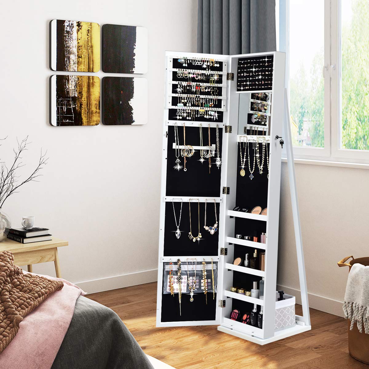 ตู้โชว์เครื่องประดับแบบตั้งพื้ - Full Length Mirror Jewelry Armoire บทวิจารณ์และราคา