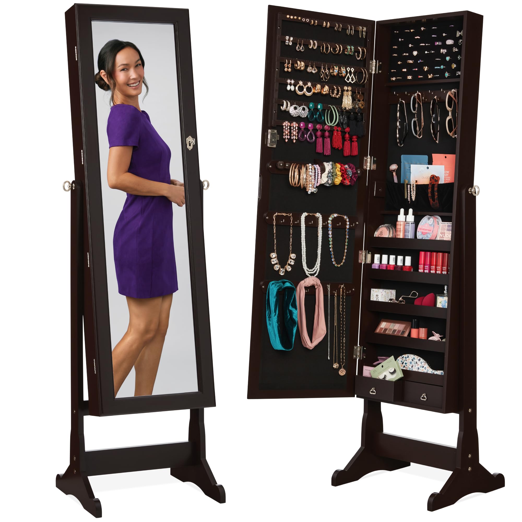 ตู้เก็บเครื่องประดับแบบตั้งพื้ - Full Length Mirror Jewelry Armoire บทวิจารณ์และราคา